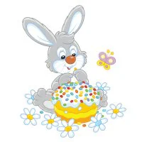 Цветной вариант раскраски кулич на пасху и зайка