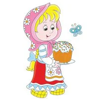 Цветной вариант раскраски девочка с куличом