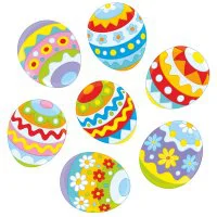 Цветной вариант раскраски много пасхальных яиц на одном листе