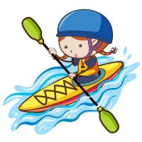 Цветной вариант раскраски гребля и байдарка - летние водные виды спорта