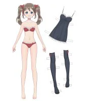 Цветной вариант раскраски бумажная кукла для вырезания нико с одеждой: чулки и платье