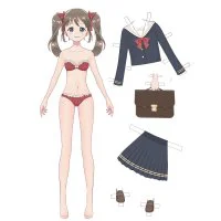 Цветной вариант раскраски бумажная кукла для вырезания нико с одеждой: школьная форма