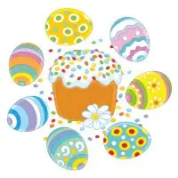 Цветной вариант раскраски пасхальные яйца и вкусный кулич