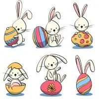 Цветной вариант раскраски много зайчиков на одной картинке