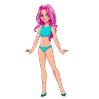 Цветной вариант раскраски бумажная кукла для вырезания миа в нижнем белье