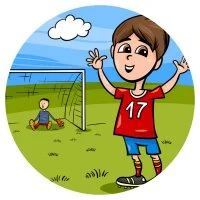 Цветной вариант раскраски дети играют в футбол