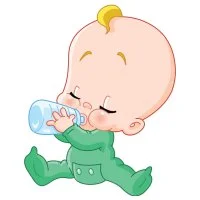 Цветной вариант раскраски малыш пьет из бутылочки