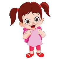 Цветной пример раскраски маленькая девочка с рюкзаком