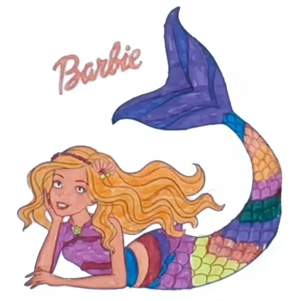 Цветной вариант раскраски барби красивая русалка с хвостом