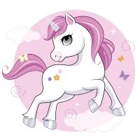 Цветной вариант раскраски единорожек с бабочками