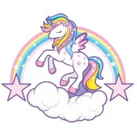 Цветной вариант раскраски единорог на радуге