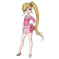 Цветной вариант раскраски бумажная кукла для вырезания диана с одеждой: юбка, кофточка и сумка