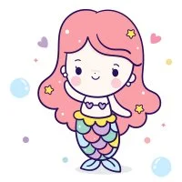 Цветной вариант раскраски маленькая русалка милашка для маленьких