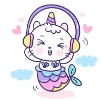 Цветной вариант раскраски кот единорог русалка с хвостом в наушниках