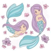 Цветной вариант раскраски две красавицы русалки