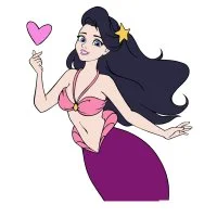 Цветной вариант раскраски очень красивая русалка, как барби