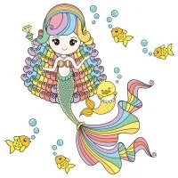 Цветной вариант раскраски русалка-принцесса подводного мира