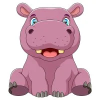 Цветной пример раскраски милый бегемотик