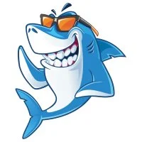Цветной вариант раскраски акула в солнечных очках