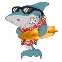 Цветной вариант раскраски акула серфингист