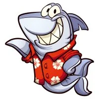 Цветной вариант раскраски акула в рубашке