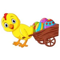 Цветной вариант раскраски цыпленок птенчик и пасхальные яички