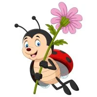 Цветной вариант раскраски божья коровка милашка с цветочком