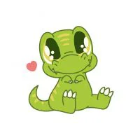 Цветной вариант раскраски малыш динозавр с сердечком