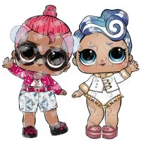 Цветной вариант раскраски две куклы лол мальчик block party b.b. и капитан би би