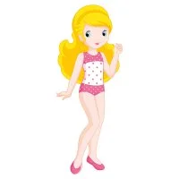 Цветной вариант раскраски бумажная кукла для вырезания маруся в купальнике без одежды