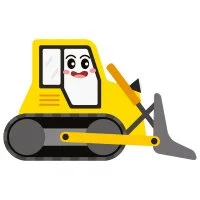 Цветной вариант раскраски маленький бульдозер для мальчика