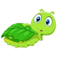 Цветной вариант раскраски гусеница листочком