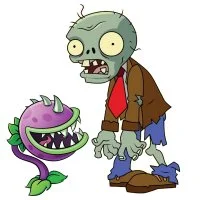 Цветной пример раскраски обычный огородный зомби и зубастик