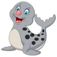 Цветной вариант раскраски маленький красивый тюлень