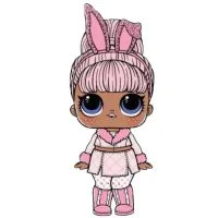 Цветной вариант раскраски кукла лол снежный зайчик, с ушками