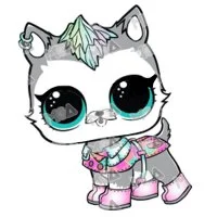 Цветной пример раскраски куклы лол питомцы айс айс хаски