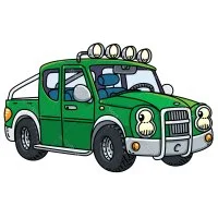 Цветной вариант раскраски пикап со светом на крыше