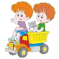 Цветной вариант раскраски игрушечный самосвал с детьми