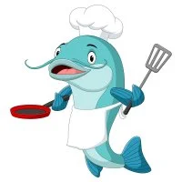 Цветной пример раскраски забавный сом повар - рыба