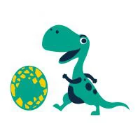 Цветной вариант раскраски веселый динозаврик