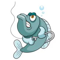 Цветной пример раскраски рыба с рыболовным крючком