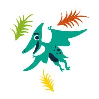 Цветной вариант раскраски птерозавр и листья