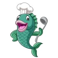 Цветной вариант раскраски повар рыба