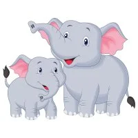 Цветной вариант раскраски мама слон и слоненок