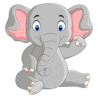 Цветной вариант раскраски ушастый слоник