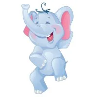 Цветной вариант раскраски мальчик слон прыгает