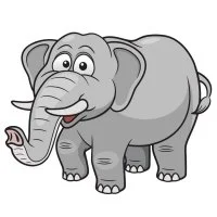 Цветной вариант раскраски слон с добрыми глазами