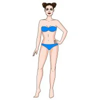 Цветной вариант раскраски бумажная кукла для вырезания вероника в купальнике без одежды