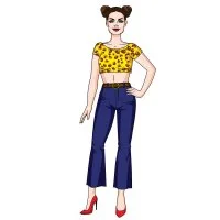 Цветной вариант раскраски бумажная кукла для вырезания вероника с одеждой и туфлями