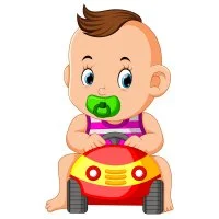 Цветной пример раскраски малыш с соской и на машинке